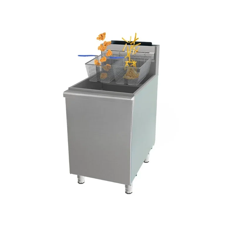 Commercial Stainless Steel Vertical Oil-water Separation Single Cylinder Gas Electric Deep Fryer With Cabinet