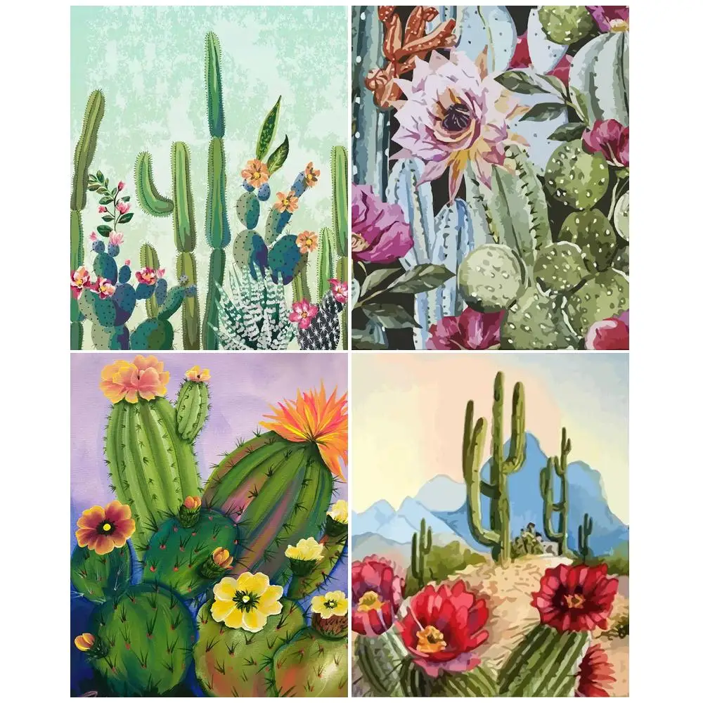 Cornice gatyzproductdipinta dai numeri per adulti immagine astratta del Cactus che dipinge dai numeri pittura acrilica decorazione della parete di