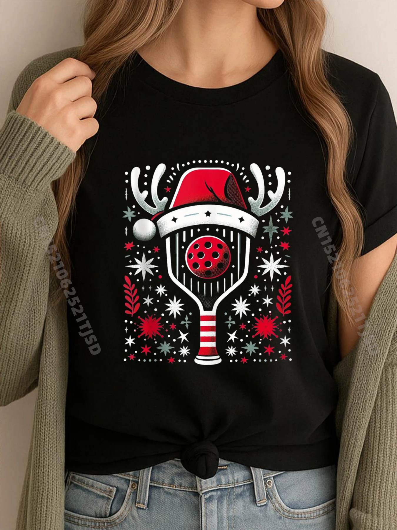 

Pickleball Player Christmas Holiday Reindeer Xmas Paddle Streetwear Woman Luxury T-Shirt