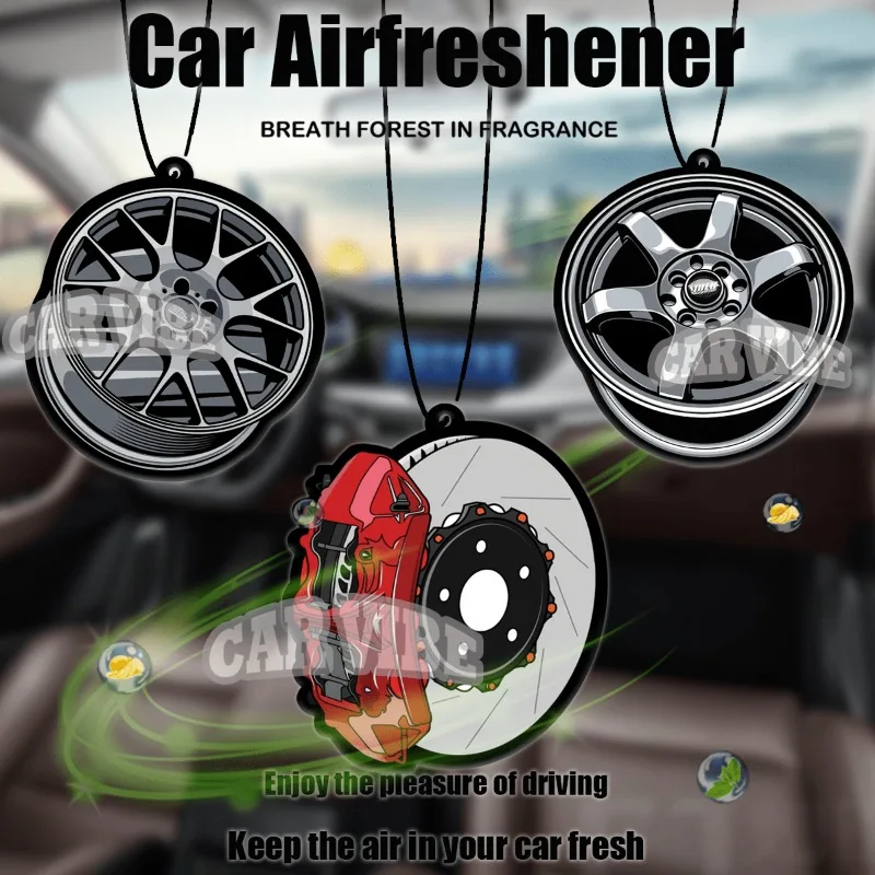 JDM Wheel Style Car Freshener Pendant — Mirror Scent Strip, Paper Set with Multiple Patterns, Cool Car Decor, Gift for Friends