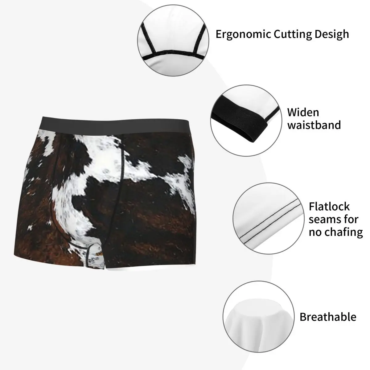 Boxer Underpants Shorts Stylish Cow Fur Cowhide Texture Cow Skin Print Patter Panties Men's Soft Underwear for Homme Man Gift