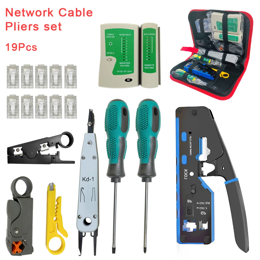 Stripping Crimping Pliers Network Cable Clamp Pliers+Professional Network Cable Tester RJ45 RJ11 RJ12 CAT5 UTP LAN Hand Tool Set