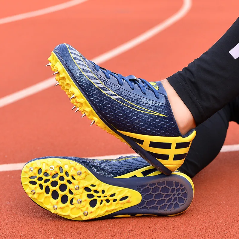 

2025 New Fashion Blue Spikes Running Shoes for Men Women Professional Track Shoes Man Trainers Breathable Athletics Sneakers Men