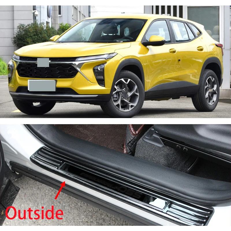 

For Chevrolet Trax Seeker 2023 2024 steel Black Silver Inner Side Door Sill Scuff Plate Molding Strip side threshold Cover Trim