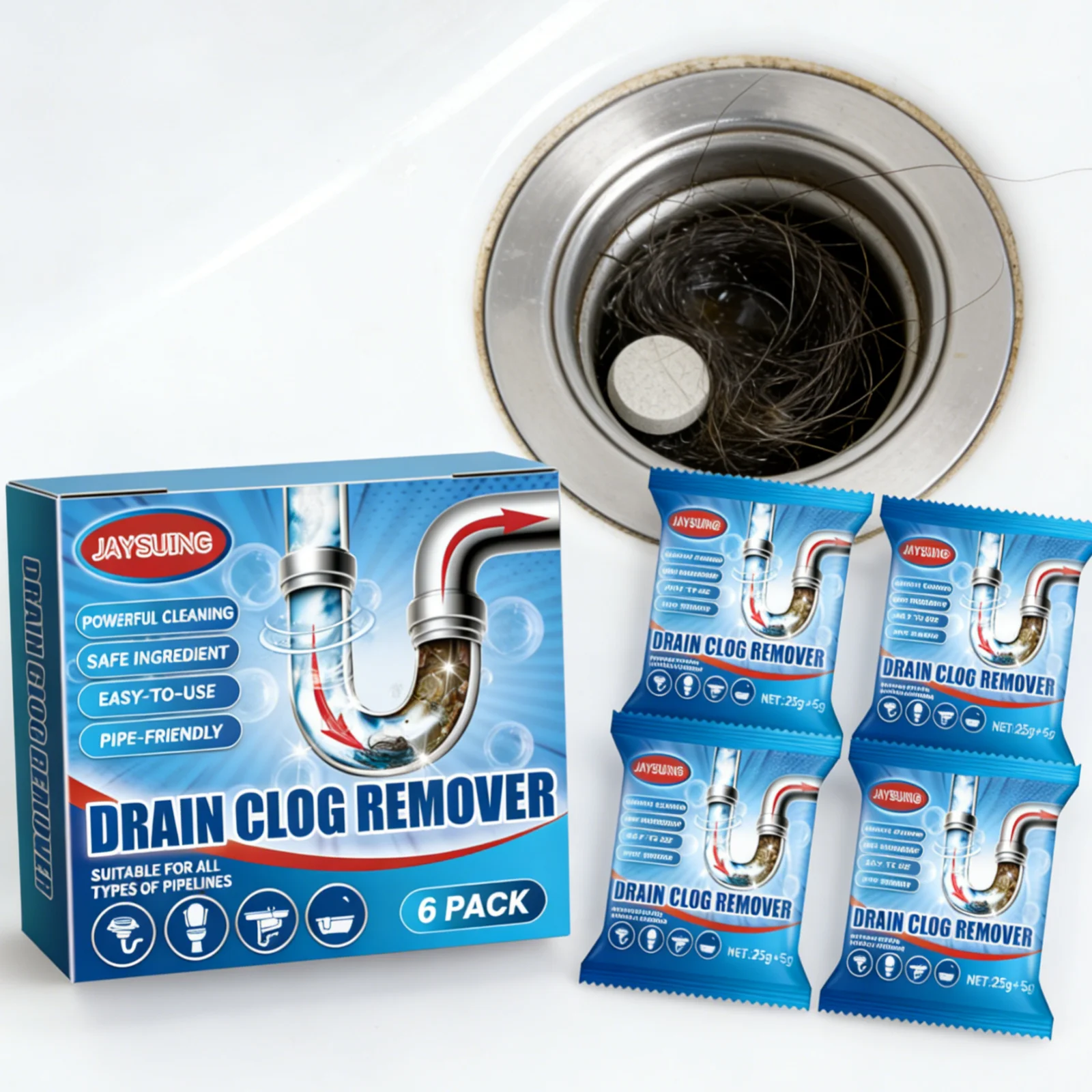 Jaysuing Drain Clog Remover Powerful Cleaning Long Lasting Protection Fast Acting Grease Dissolving Household Sink Drain Cleaner