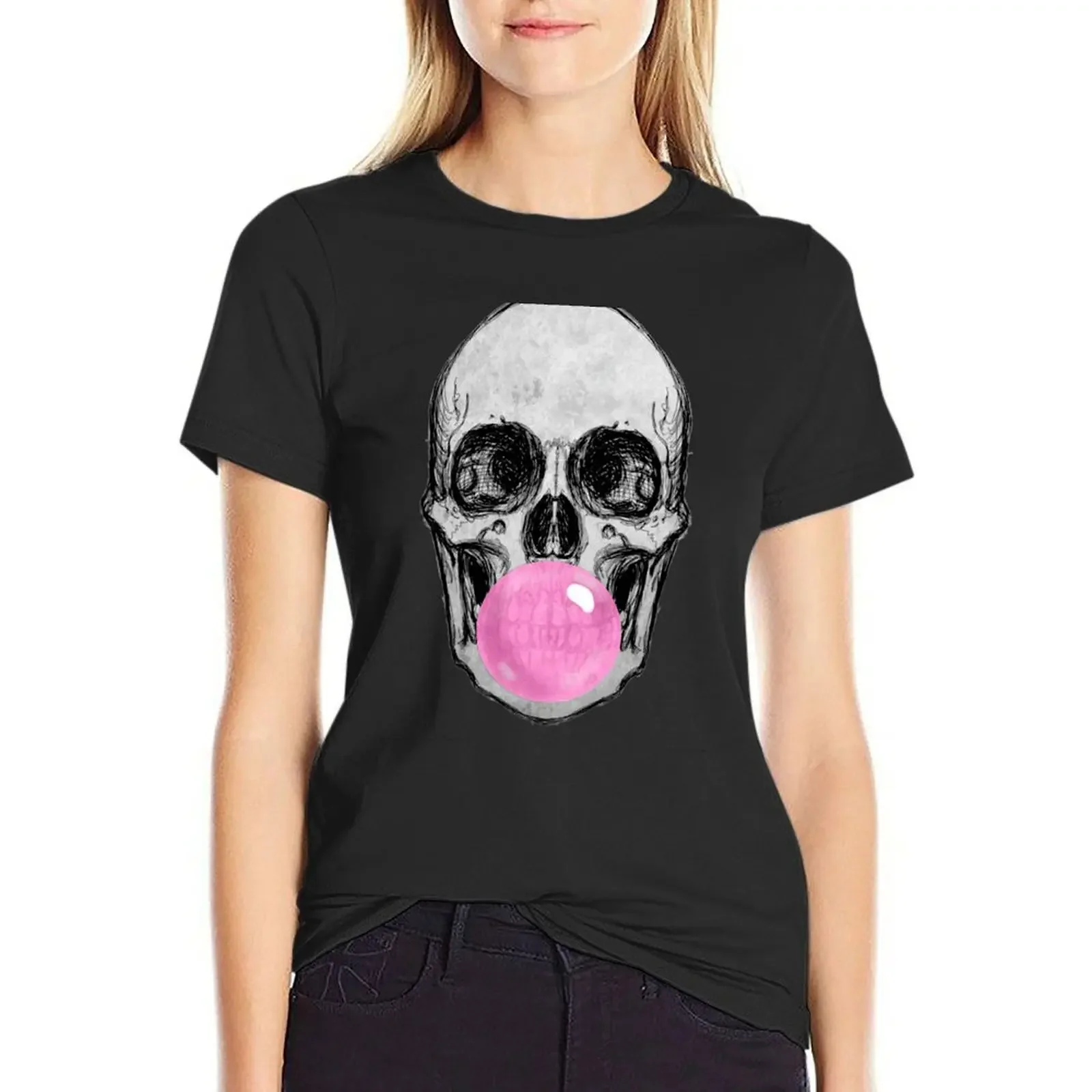 Skull Bubble Gum T-Shirt graphics lady clothes oversized funny t shirts for Women