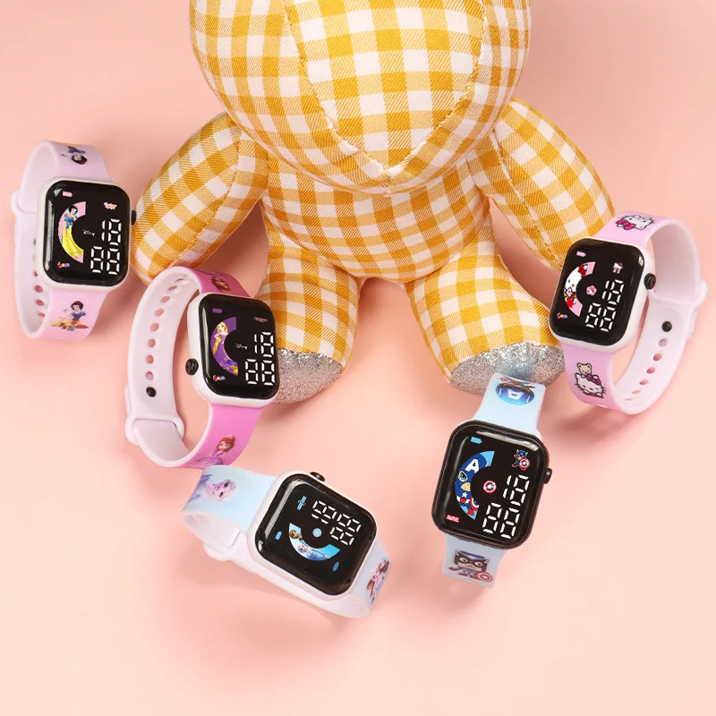 Frozen Elsa Mickey Minnie kids watch Cartoon print strap button LED square Waterproof electronic watch boys girls birthday gifts