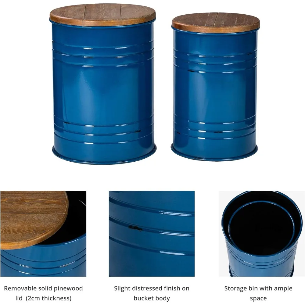 Ensemble de tables gigognes en métal de style ferme – Table basse ronde avec rangement, petites tables d'appoint en 2 pièces pour le salon