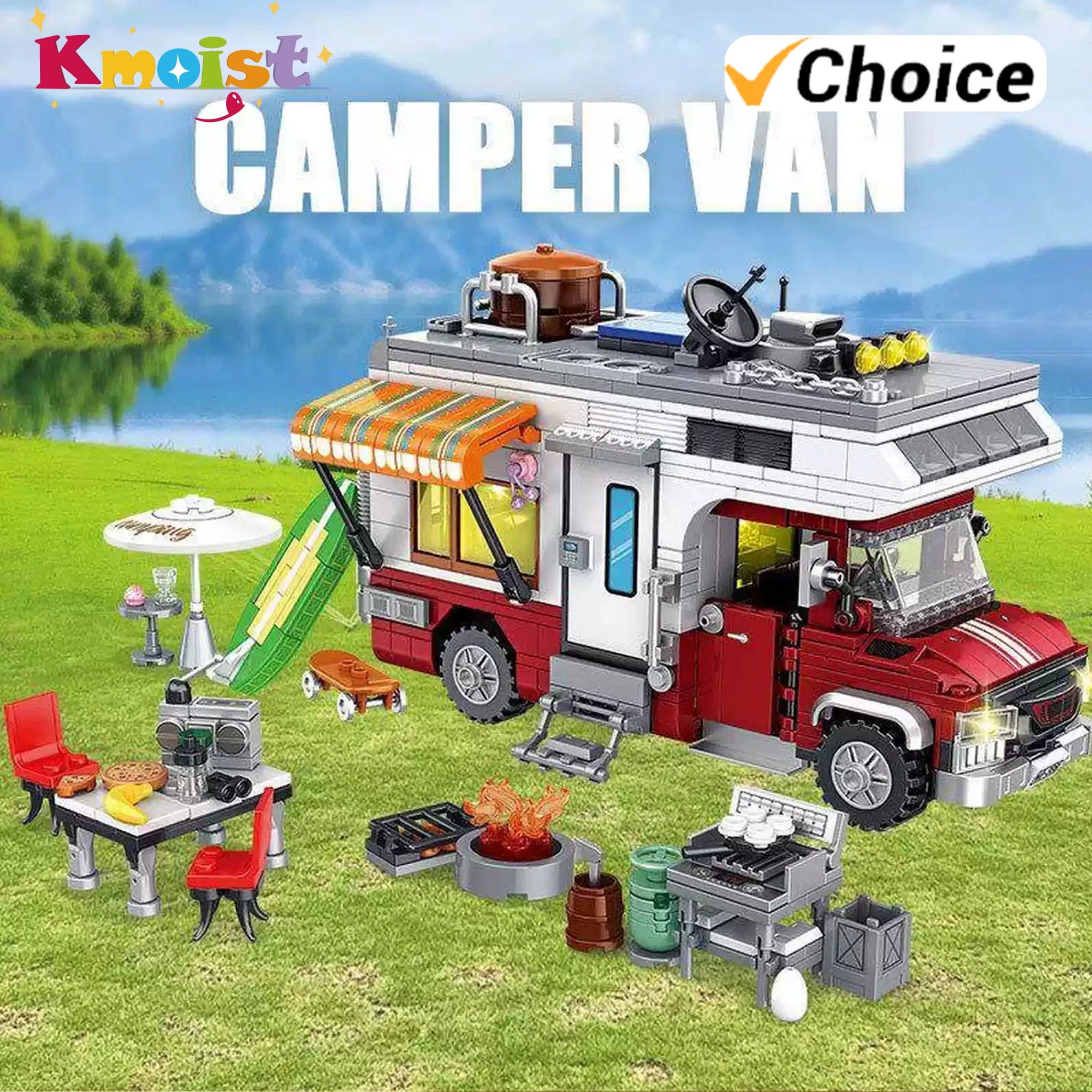 

924piece Camper Van Building Blocks Set Assembly Puzzle Bricks Block Model with LED Light Desktop Decoration Gifts for Adults