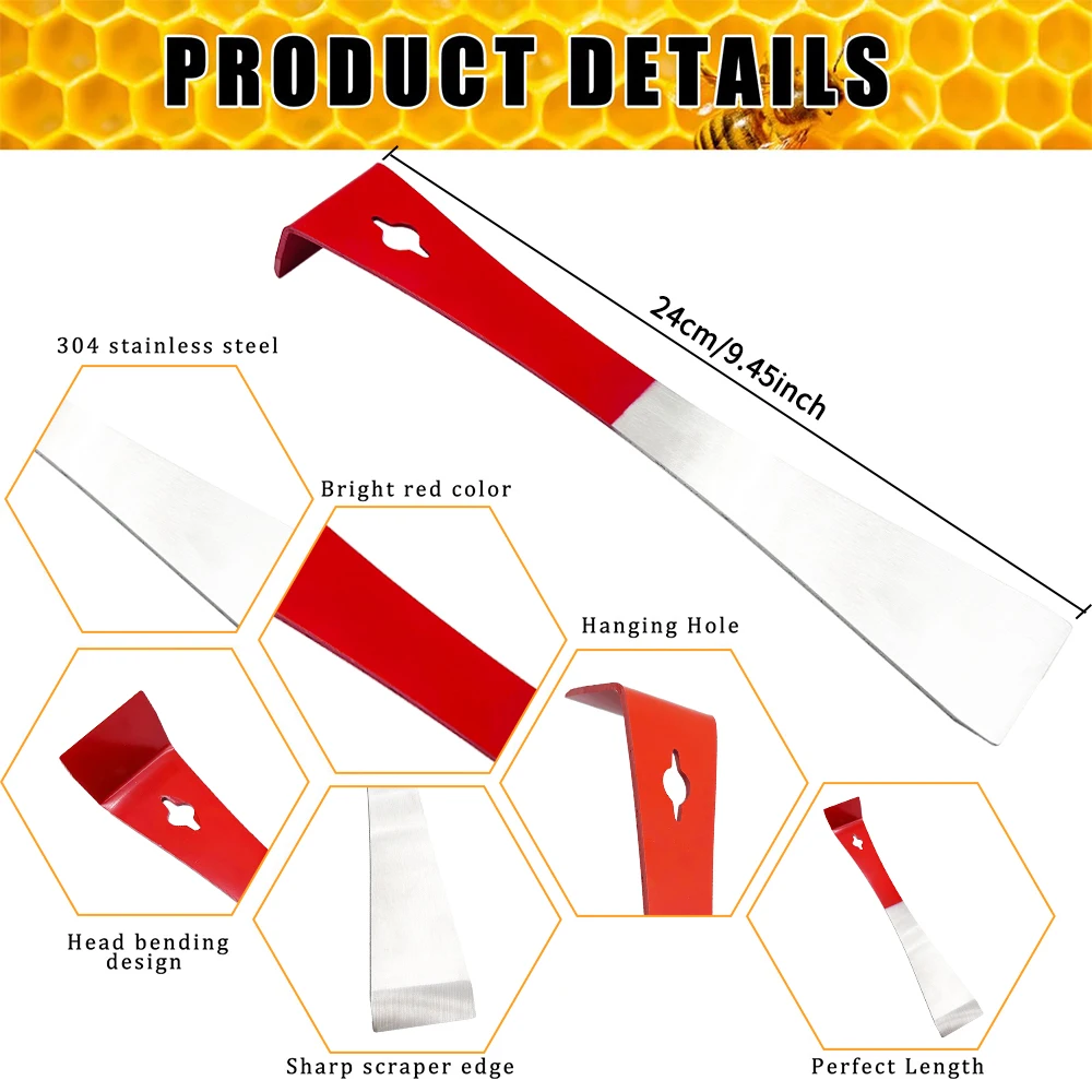 Durable 9 Inch Steel Hive Tool Paint Scraping Tool Bee Hive Frame Lifter and Scraper for Beekeepers Essential Beekeep Equipment