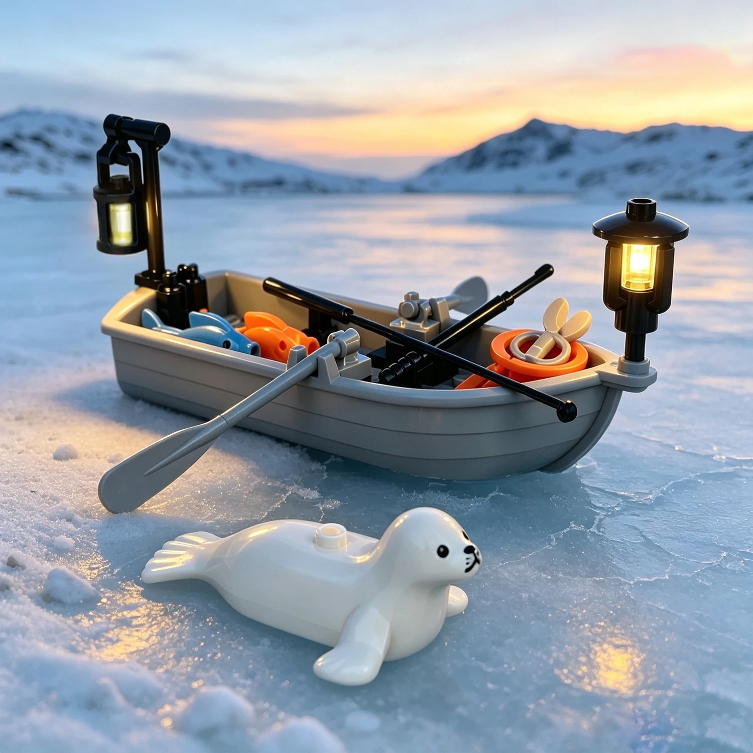 MOC Animals Building Blocks Fishing Boat Antarctic Seal Fish Bricks Toys
