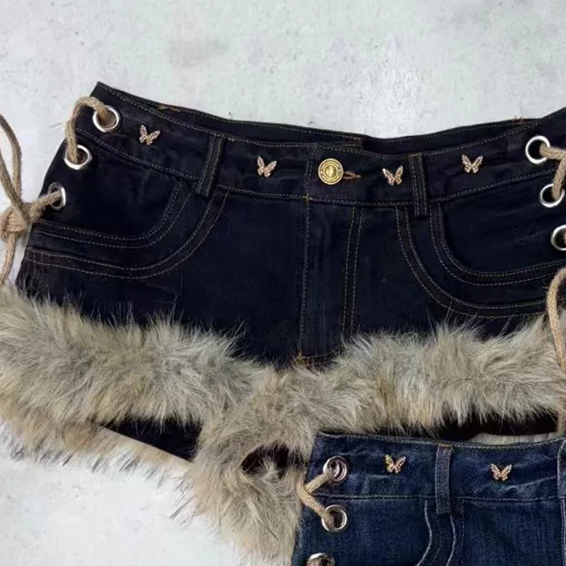 ANJY 2025 Otoño Invierno nueva moda mujer ropa de calle chica caliente deshilachado con cordones ajustado Sexy pantalones cortos de mezclilla tendencia Chic Ins Casual A16542