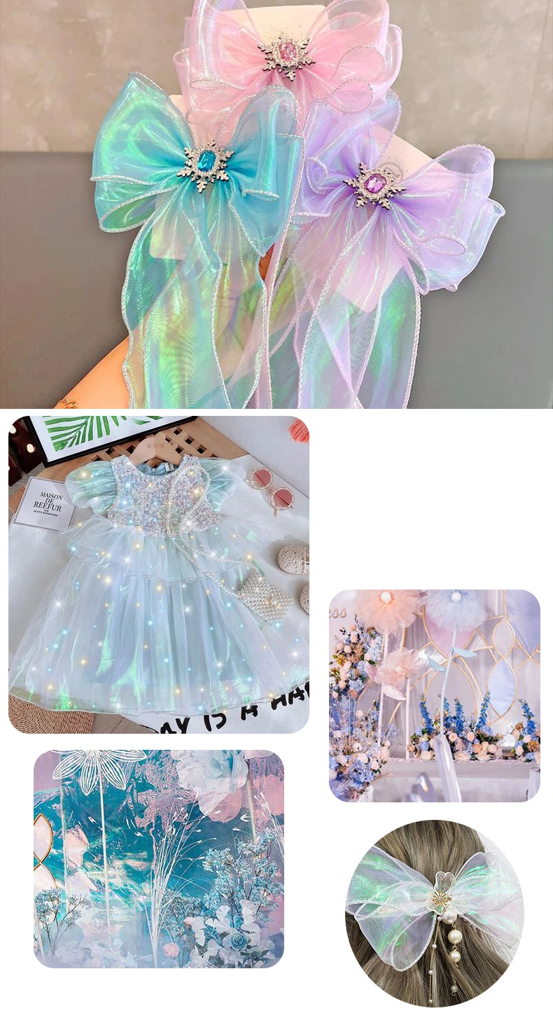 New Fashion Fluorescent Fabrics Colorful Shiny Gauze Fabric Stage Wedding Decor Voile Transparent Holographic Fabric per meter