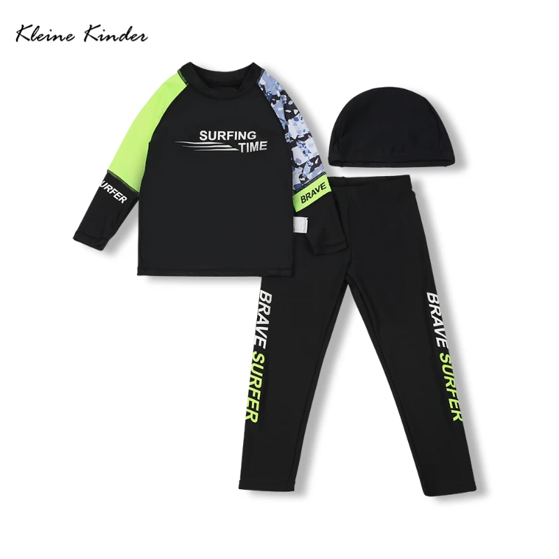 Traje de baño para niño, pantalones de baño para niños, conjunto de protección solar UPF 50+, traje de baño de manga larga, trajes de baño negros para niños