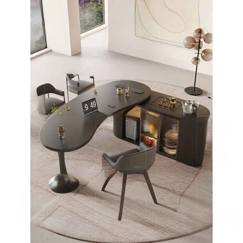

Advanced rock slab tea table and chair combination boss office integrated reception tea table light luxury modern