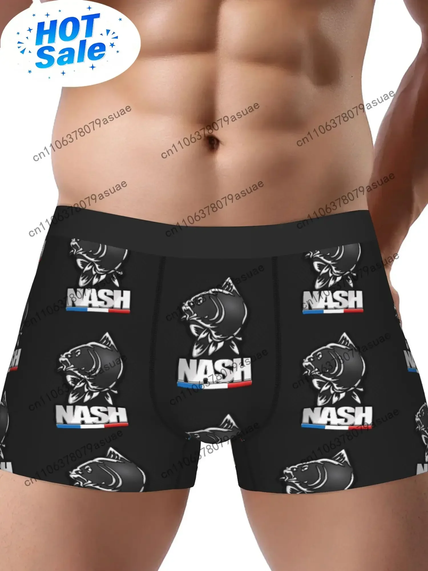 Men's Novelty Fish Print Polyester Briefs Underwear - Black with White & Red NASH Graphic Design Mid-Stretch Comfort fo