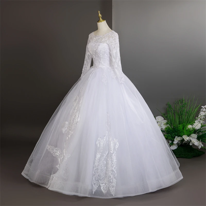 Full Sleeve Wedding Party Dress Pure White Wedding Dresses Long Sleeve Luxury Lace Plus Size Bridal Dresses Customized 2025 New