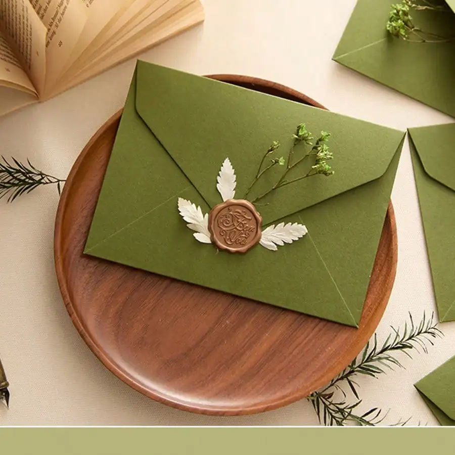

5pcs Vintage Writing Stationery Kit – All Occasion Greeting Cards With Wax Seal Green Envelopes