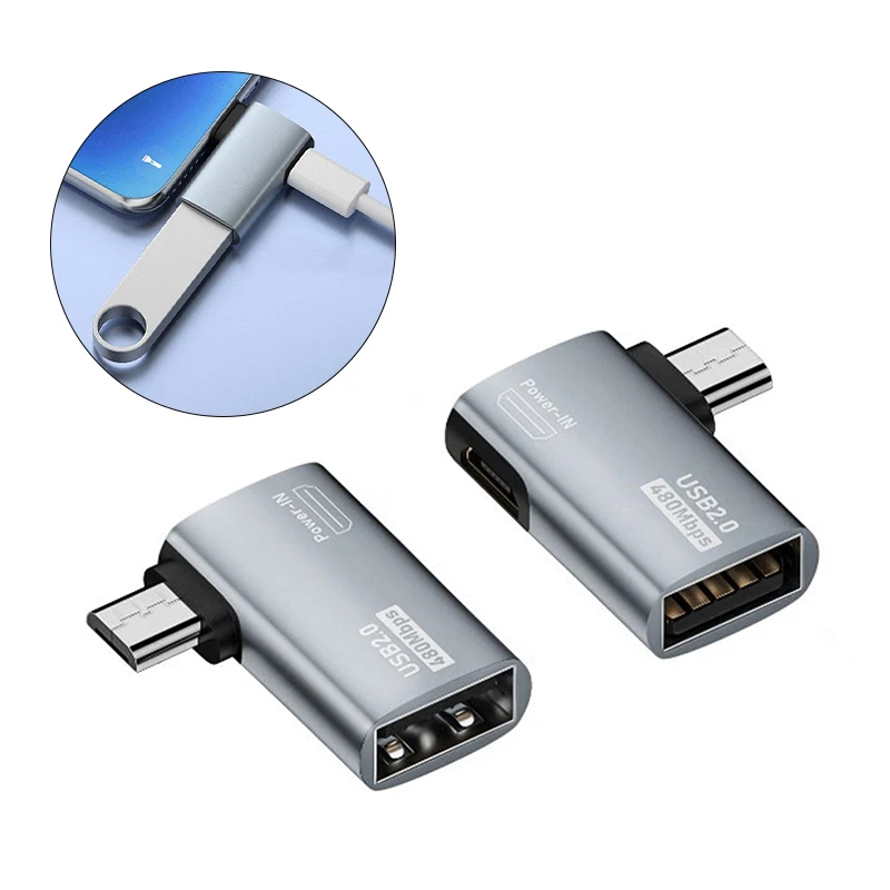 OTG adaptor kabel 4K, kabel adaptor USB mikro ke USB OTG kekuatan sudut kiri 90 derajat untuk TV Tablet api TV 4K
