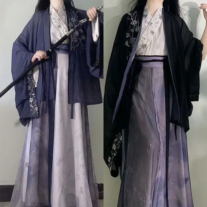 

Youthful Purple Hanfu Men Women Traditional Weijin Period Printing Clothing Halloween Event Cosplay Costume Beach Stage Dress