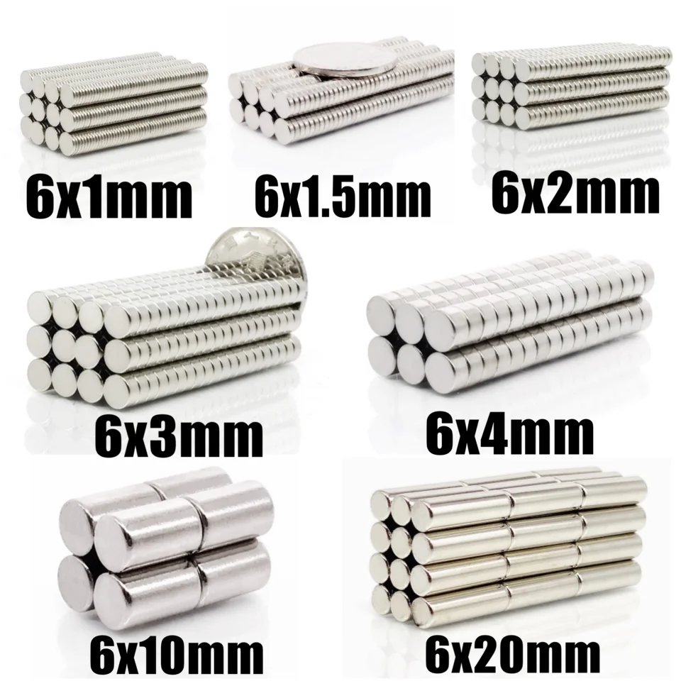50-500pcs N35 6x1 6x2 6x3 6x4 6x10 6x20 6x1.5mm Neodymium Permanent Magnet Round Shape Magnetic Magnets Hardware 6*2 6*3 6*1.5