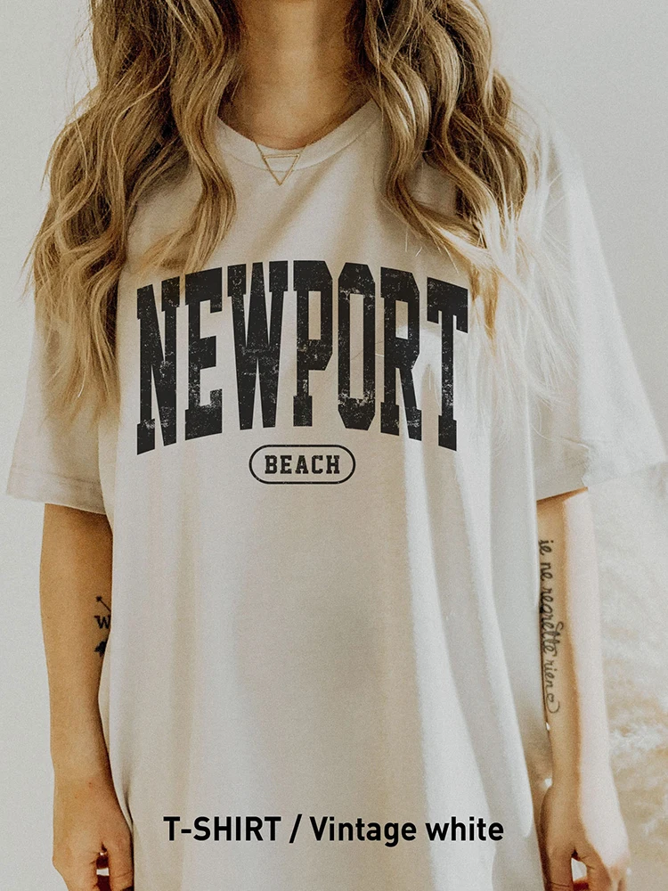 

New Port Beach Vintage Cotton Print Tshirt Comfortable Sport Tshirts Fashion Oversized Clothes Trend Short Sleeve Womens Tshirt