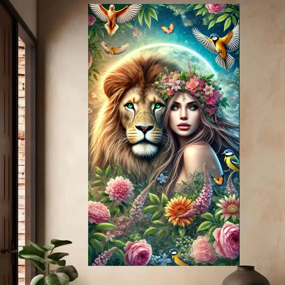 

Женские алмазные картины с изображением льва, цветок, полный алмаз, художественная вышивка, новые поступления, мозаичная картина из стразов, большой размер