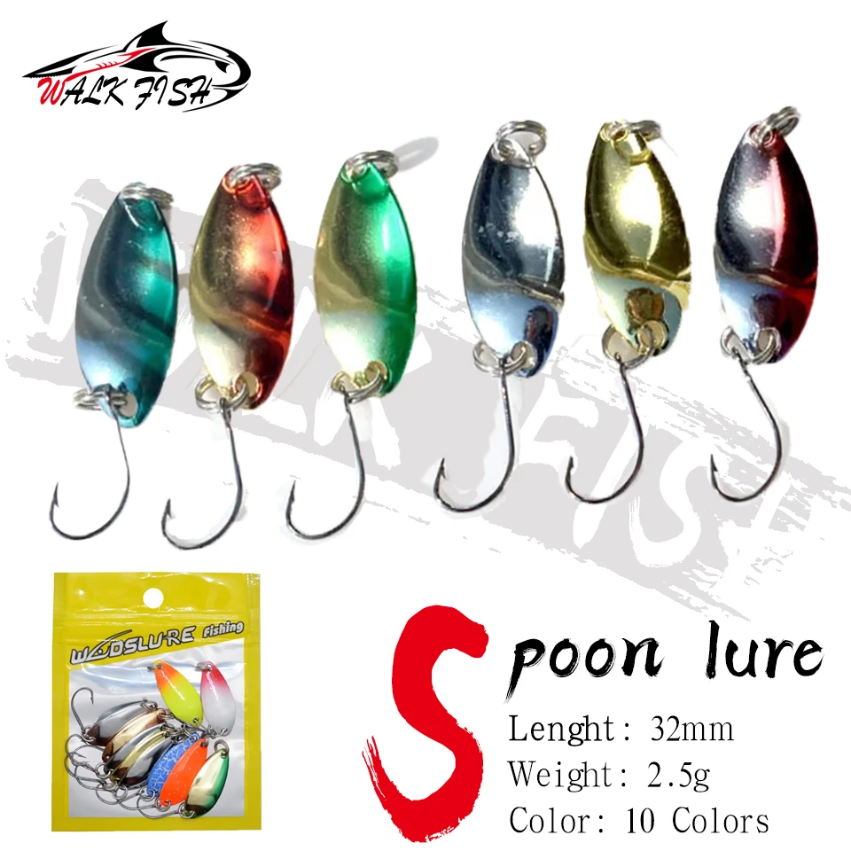 WALK FISH 10Pcs/6Pcs 2.5g 32mm Spoon Bait Metal Fishing Lure Single Hook Spinner Winter Ice Fishing Hard Bait Lures White Stripe