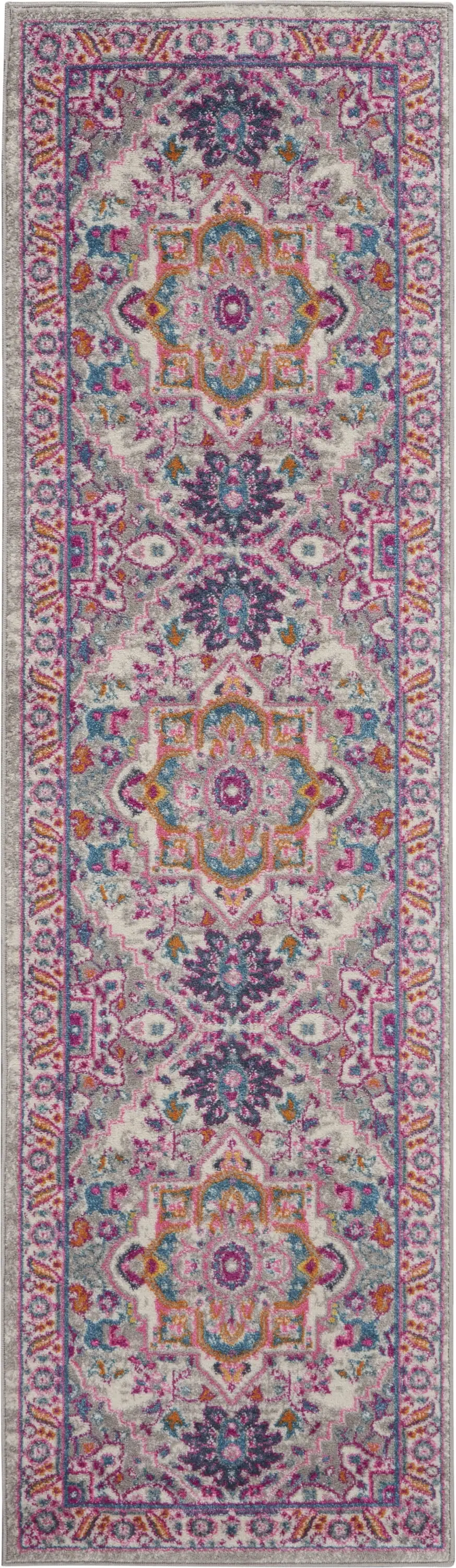 Passion Persian Light Grey/Pink 2'2 x 7'6 Area Rug, (2x8)
