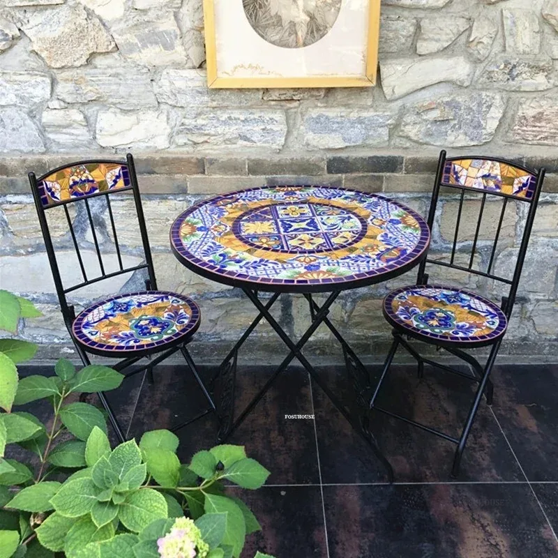 European Iron Art Patio Furniture Outdoor Set Home Foldable Garden Furniture Sets Light Luxury Portable Outdoor Table and Chairs