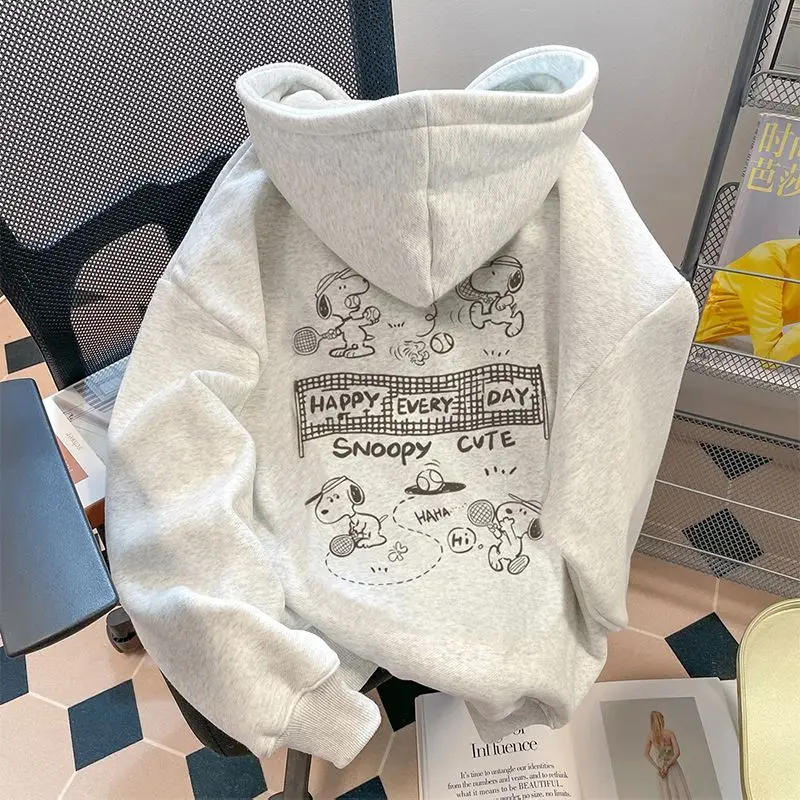 New Women Hooded Sweatshirt Snoopy Cartoon Print Oversized Hoodie Casual Long Sleeve Pullover Loose Streetwear Fall Fashion Tops