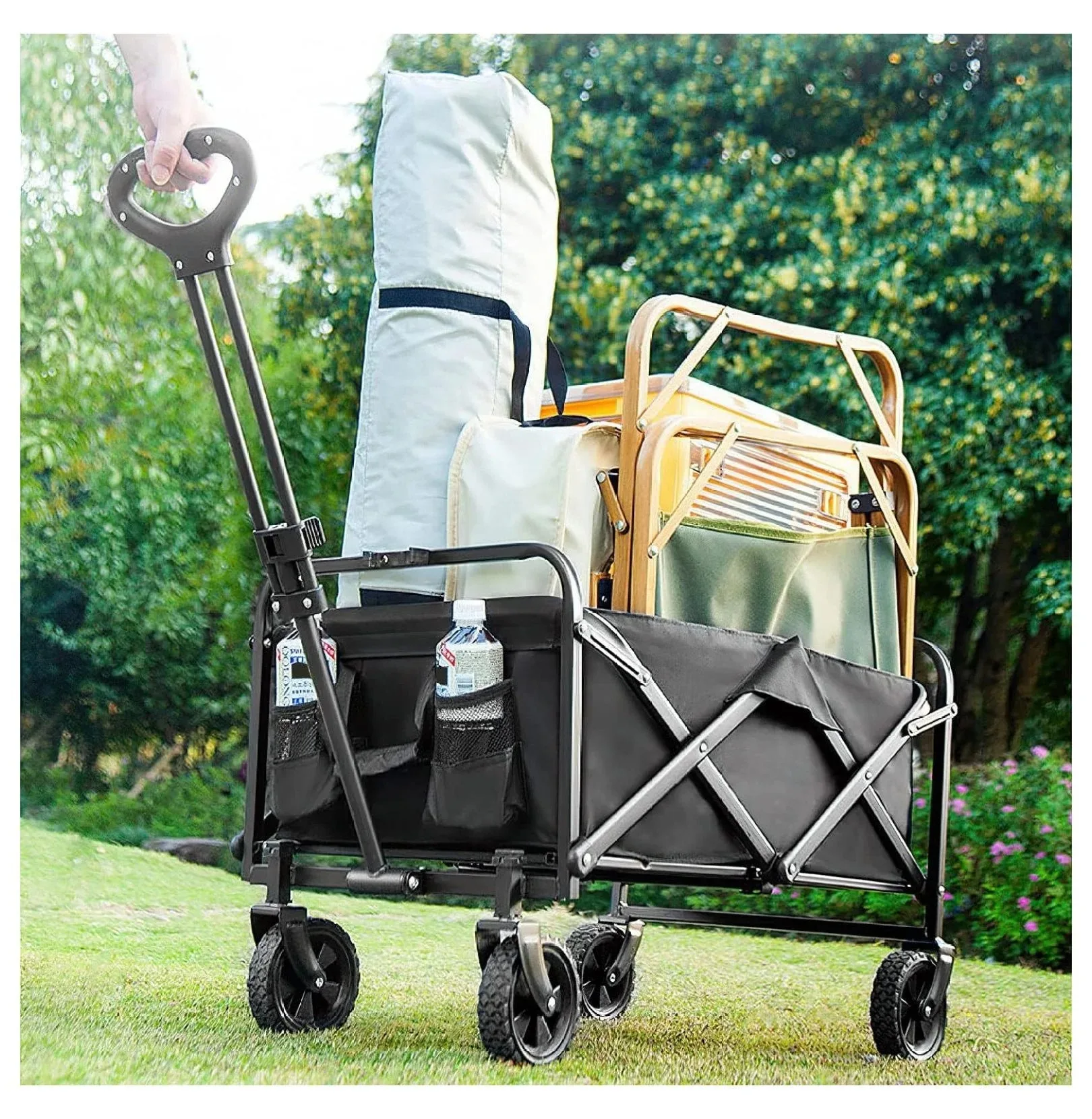 Folding Luggage Cart Heavy Duty Portable Travel Hand Trolley Multi‑Purpose Lightweight Rolling Cart with Telescopic Handle Durable Wheels Compact Storage for Travel Shopping Business Trip Moving Outdoor Use