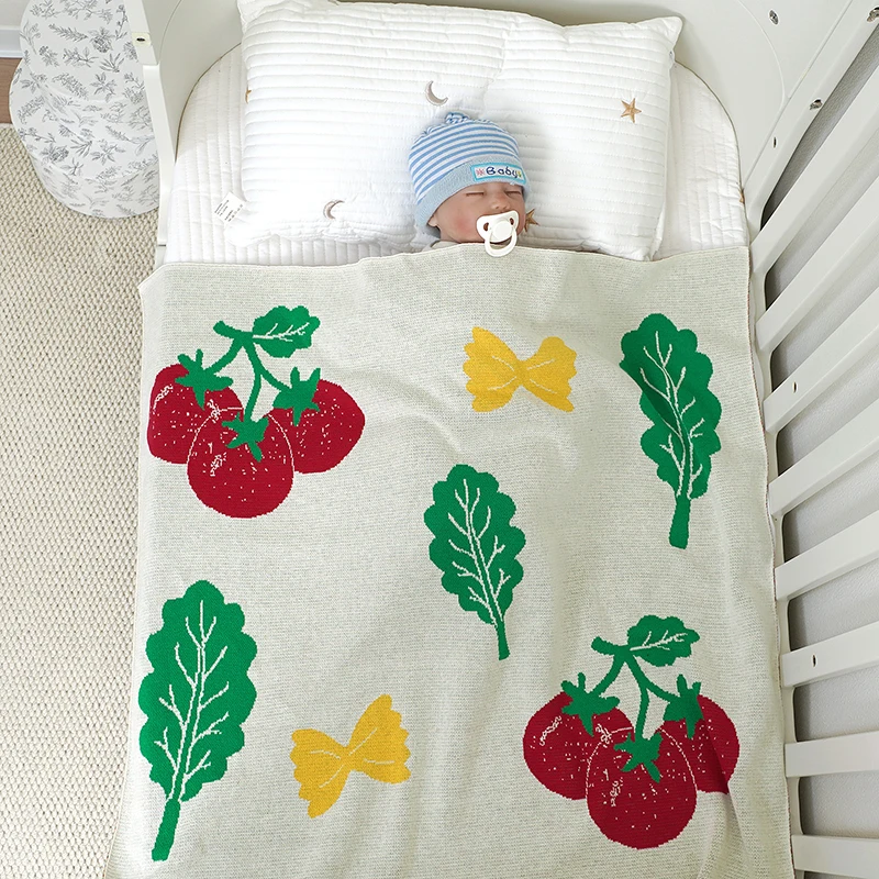 ベビーブランケットニット新生児男の子女の子寝具ベビーベッドキルト100-80センチ幼児ベビーカーおくるみかわいい漫画野菜柄ラップソフト