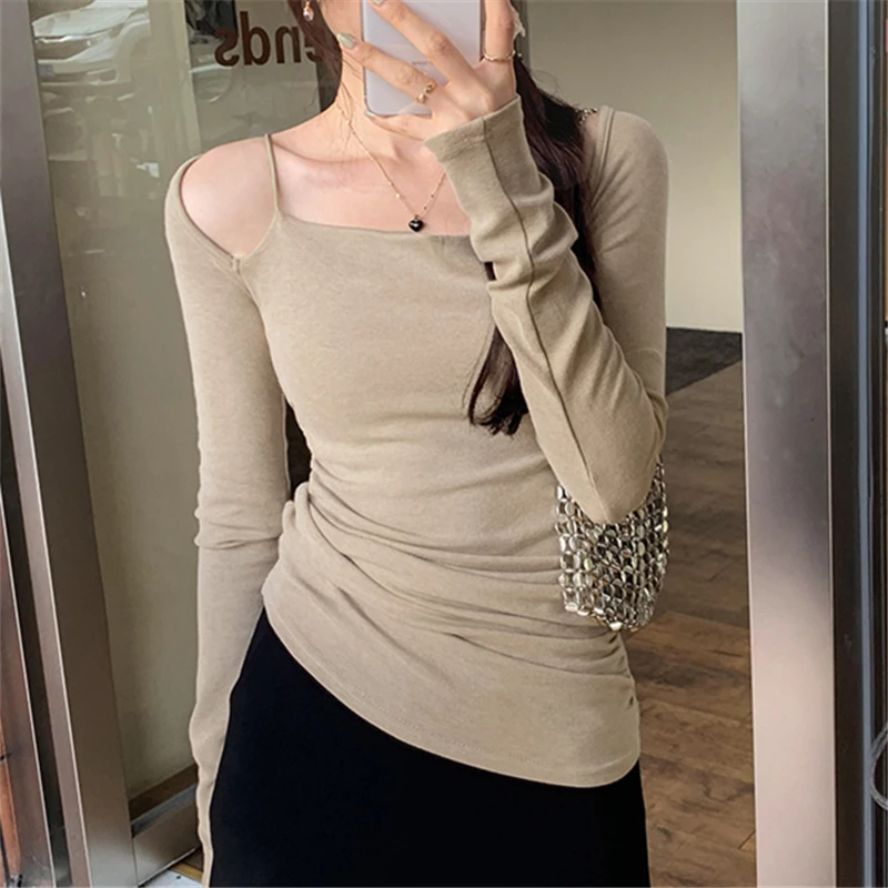 Seoulish Hotsweet Women's Casual Shirts 2024 New Autumn Fashionable Solid Color Long Sleeve Basic Office Lady Knitting Tops