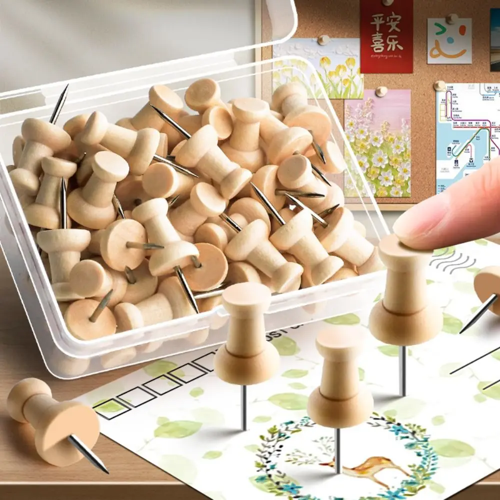 50PCS Wall Cards Photos Pushpin Thumbtack Cork Board Plastic Board Tacks Push Pins Buttons Pins Wooden Thumb Tacks Pins