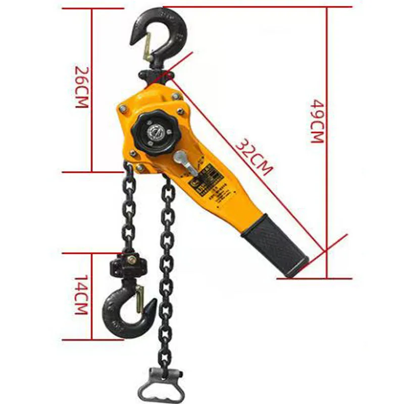 Pulling Wrench Hoist Manual Manganese Steel Hook Portable Lever Block Inverted Chain Hoist Tightener Traction Crane 0.75/1T