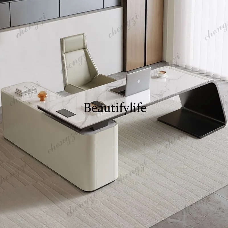 Italian-style minimalist desk, living room boss desk, corner solid wood office desk, high-end computer desk
