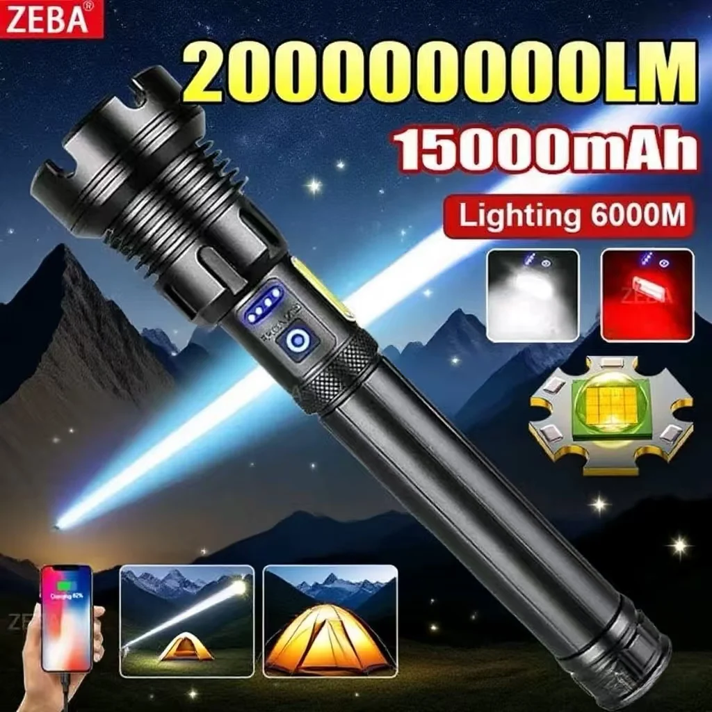 

High Power 10000000LM XHP390 Flashlight Rechargeable Strong Light Super Bright Lamp Military Tactical Lantern Camp Outdoor Torch