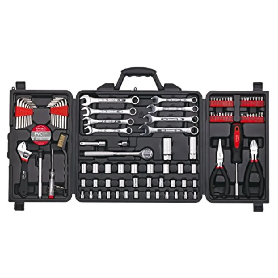 

Apollo Tools 101 Piece Mechanic Tool Set for Roadside Emergencies SAE and Metric for Mechanical Repairs for Boating RV Bikes in