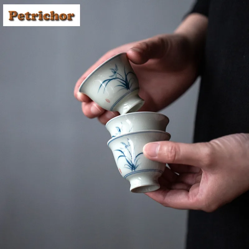 2 قطعة/الوحدة مرسومة باليد ليتل الأوركيد فنجان الشاي الجمالية وعاء الشاي زوج الشاي تذوق رائحة كوب Jianzhan ماستر أكواب المنزلية 45 مللي #1