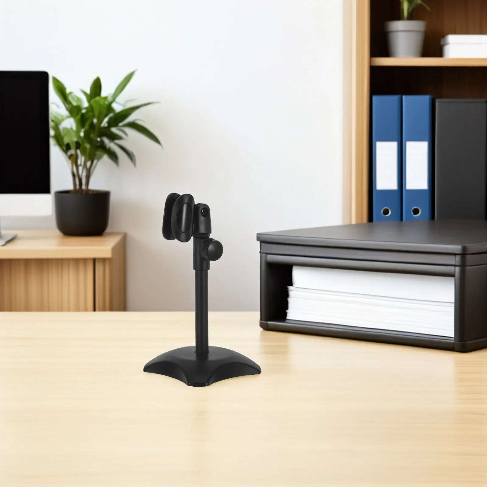 Desktop Microphone Stand Adjustable Height Metal Mic Desk Stand with Weighted Square Base Anti Vibration for Interviews Lectures