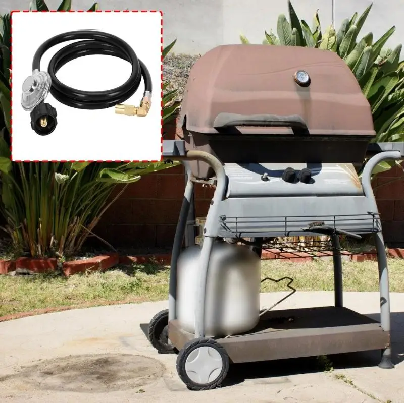 

Propanes Regulator and Hose with Elbow Adapter BBQ Grills Connector Supplies Outdoor Cooking Accessories B03E