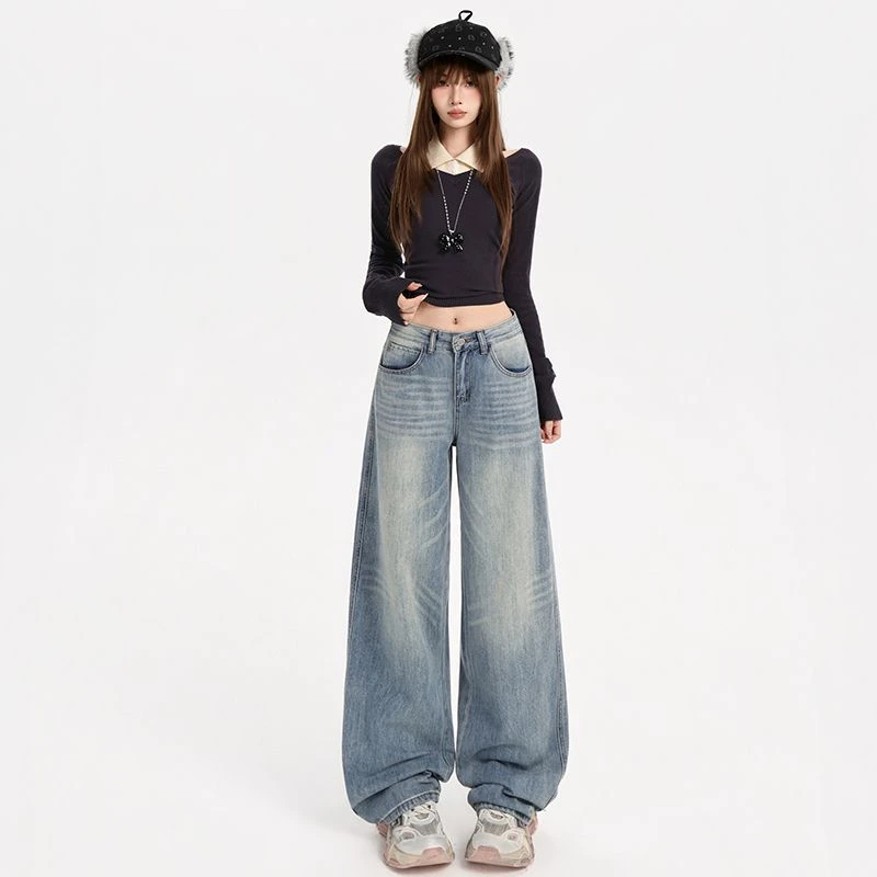 ZHISILAO Vintage Casual Tapered Jeans Loose Y2k Light Blue High Waist Denim Pants Streetwear 2025 Autumn Winter
