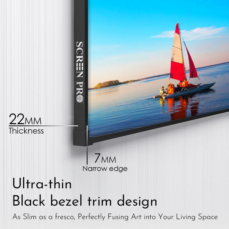 2025 جديد ALR رمادي كريستال 100 120 130 150 160 180 200 220 بوصة 16:9 إطار عريض 7 مللي متر إطار ثابت شاشة عرض