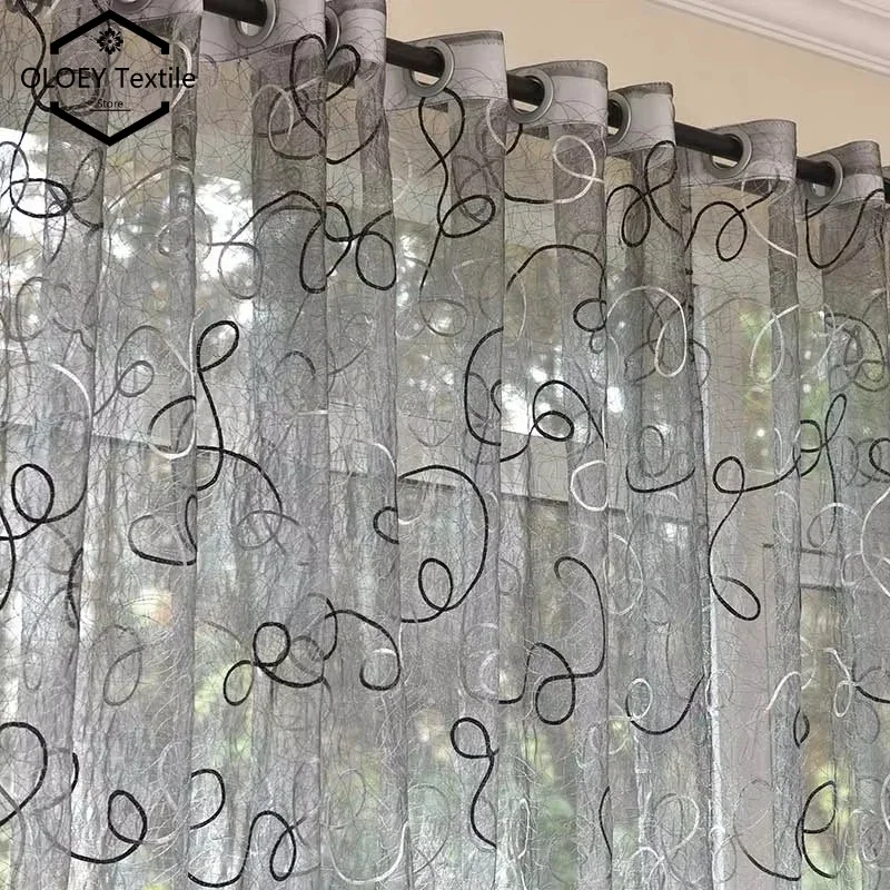 

Striped Sheer Tulle Curtains for Bedroom Living Room Modern Embroidered Window Drapes Soft Gauze Curtain Home Decor Custom