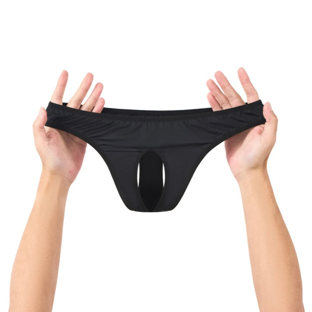 

Мужские трусы-стринги из ледяного шелка с эластичной резинкой, однотонные, с вырезом спереди, в японском стиле, с открытым шаговым швом, эластичное нижнее белье для мужчин
