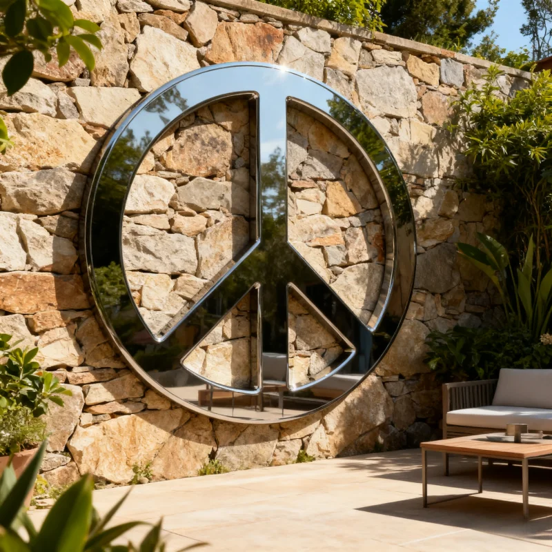 Peace symbol wall decoration， Mirror-Finish Metal Art, Elegant Focal Point for Living Room, Bedroom & Contemporary Interiors