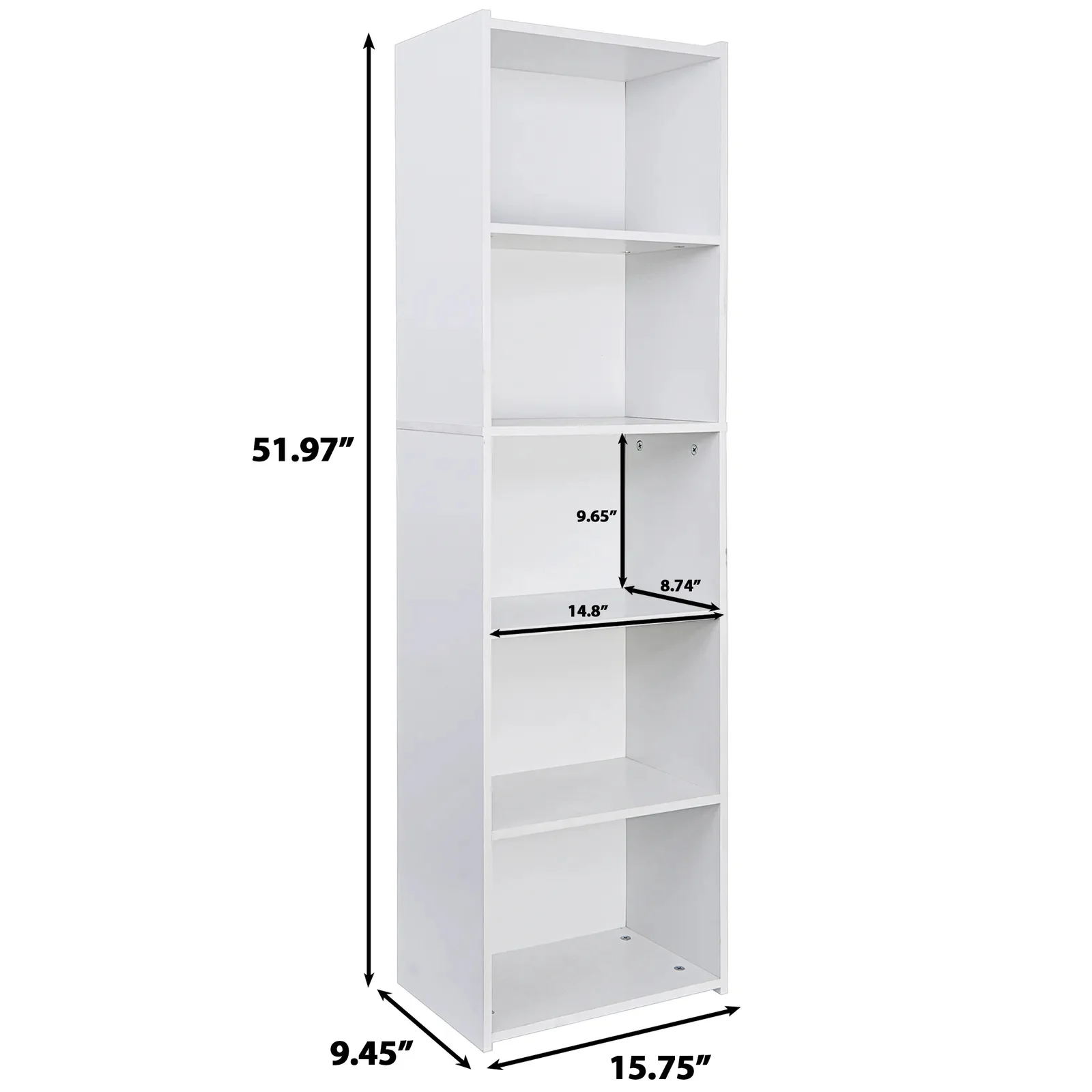 Bookshelf Storage 5 Tier Wall Shelf Organizer White for Home and Office