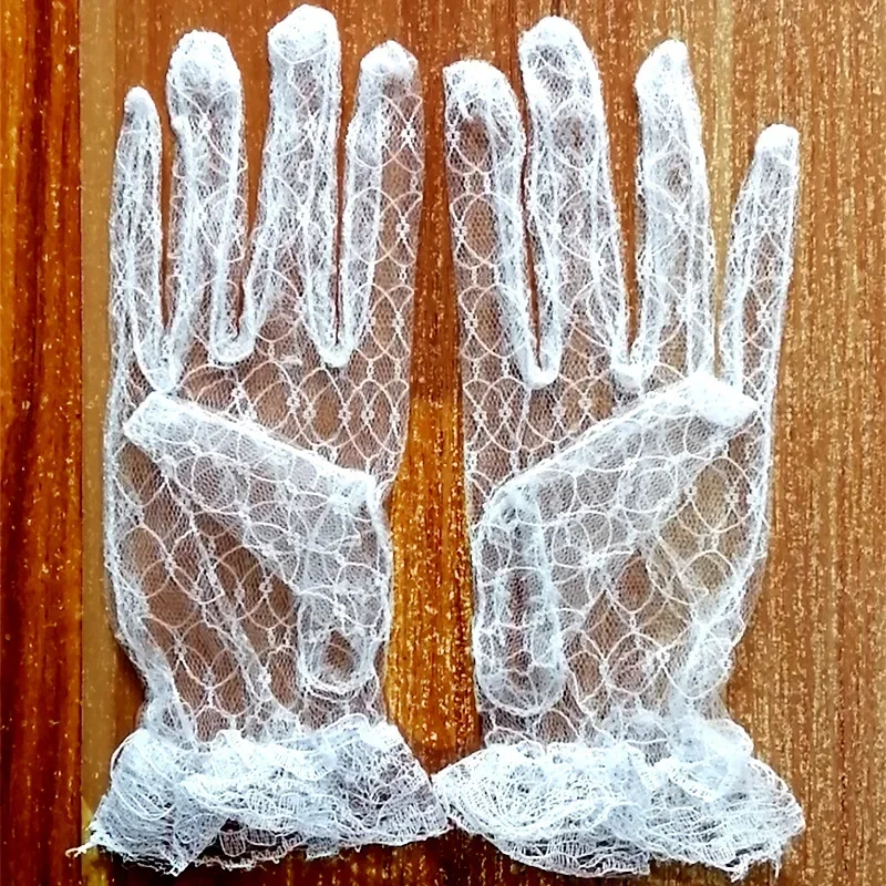 Romantic Sheer Mesh Bridal Gloves with Ruffled Cuffs and Embroidery