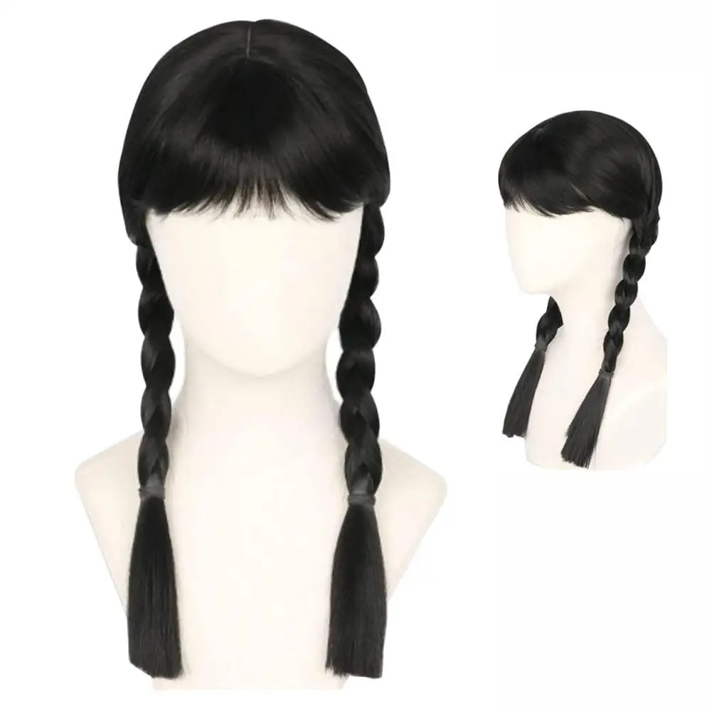 

Double Ponytail Braided Wig Halloween Lolita Double Ponytail Braid For Women Cosplay Party Black Braided Wig Costume Accessories